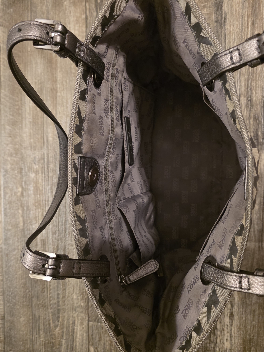 Michael Kors Gray MK Monogram Tote with Metallic Straps - Picture 7 of 7